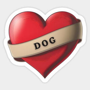 Dog - Lovely Red Heart With a Ribbon Sticker